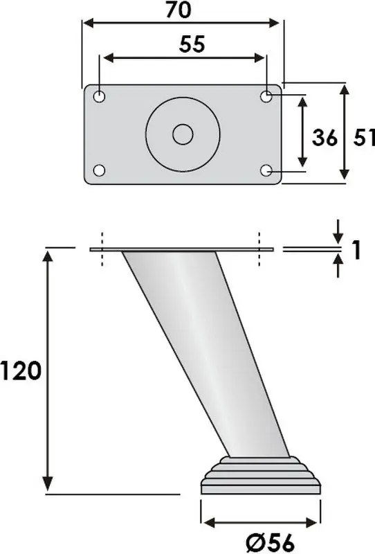 Slanted Leg, H120mm x 56mm, Chrome Plated