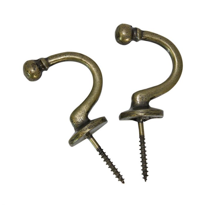 Plain Cup Hook, Antique Brass, 2 Pieces