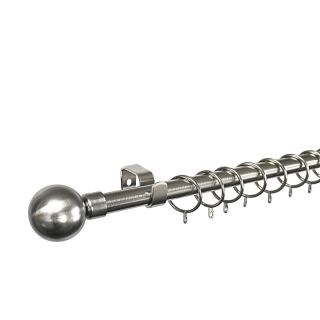 Curtain Rod Set, Single, Steel, Expandable, Metal Ball Finial, Brushed Silver, 1.2m - 2.1m