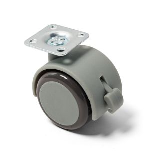 Twin Castor, with Square Plate and Brake, Grey, 50mm