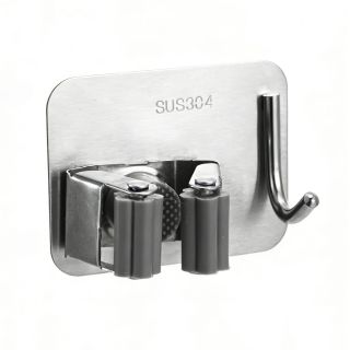 Broom Holder with Hook, Self-Adhesive, 304 Stainless Steel