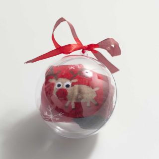 Christmas Socks in Bauble, Red with Reindeer
