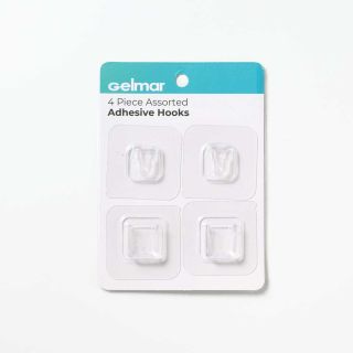 Hooks, Assorted, Adhesive, Clear, 4 Pieces