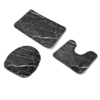 Bath Foam Mat Set, Black Marble Pattern, 3 Pieces