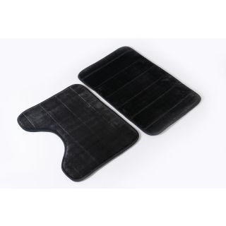Bath Mat Set, Memory Foam, Black, 2 Pieces