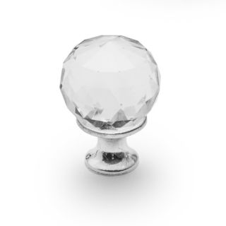 Knob, Crystal, Satin Chrome Base, 20mm