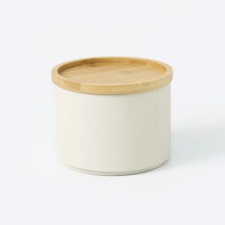 Canister, Metal, Ivory, Bamboo Lid