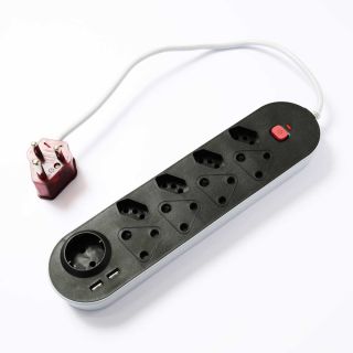 9 Way Multi-Plug, Surge Protector, 4 x 3Pin, 4 x 2Pin, 1 x Schuko, 2 x USB